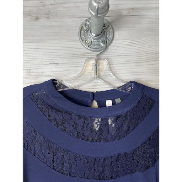 NY Collection Top Womens Large Lace Yoke 3/4 Sleeve Knit Pullover Shirt - Picture 2 of 12